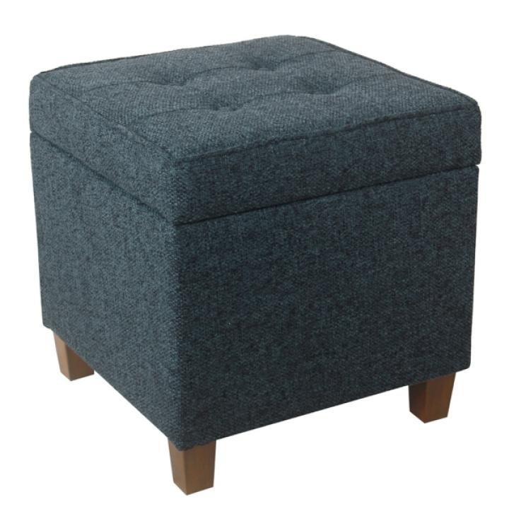 Navy Tufted Upholstered Storage Ottoman