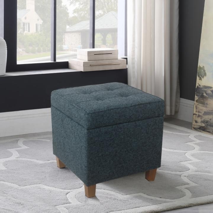 Navy Tufted Upholstered Storage Ottoman