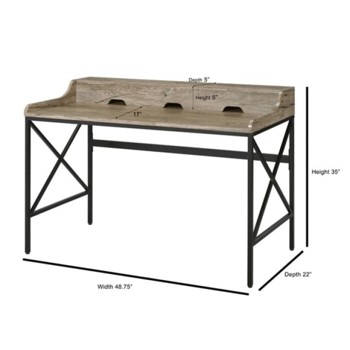 Gray Finish X Frame Wooden Hinged Top Desk