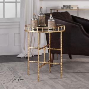 Gold Metal Mirrored Tray Accent Table