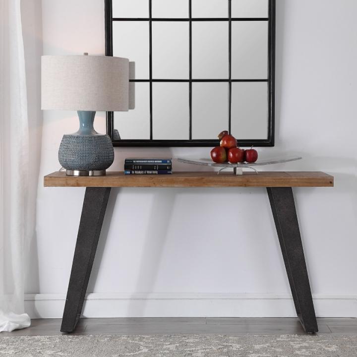 Weathered Oak and Metal Console Table