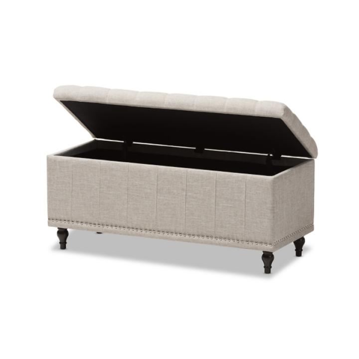 Beige Tufted Upholstery Storage Ottoman