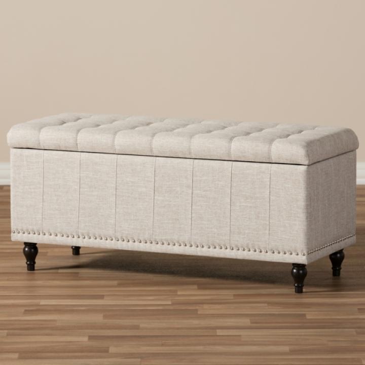 Beige Tufted Upholstery Storage Ottoman