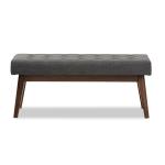 Dark Gray Tufted Walnut Wood Bench