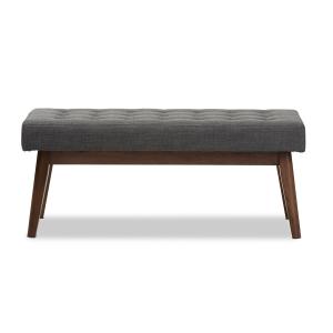 Dark Gray Tufted Walnut Wood Bench