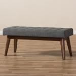 Dark Gray Tufted Walnut Wood Bench