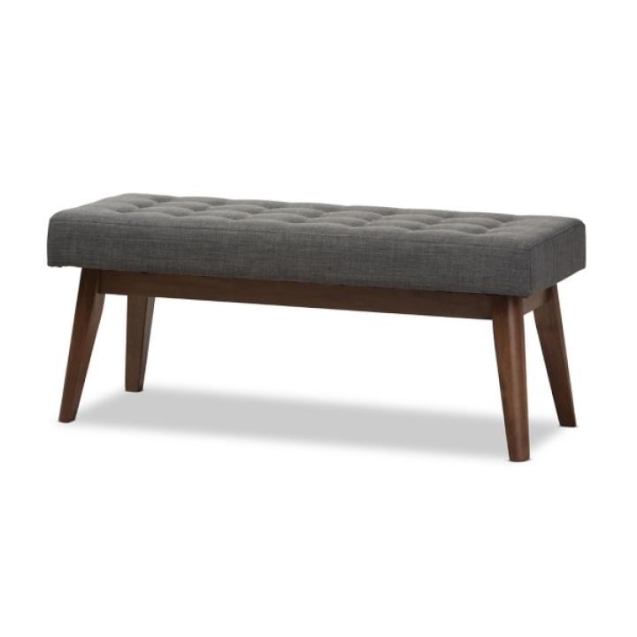 Dark Gray Tufted Walnut Wood Bench