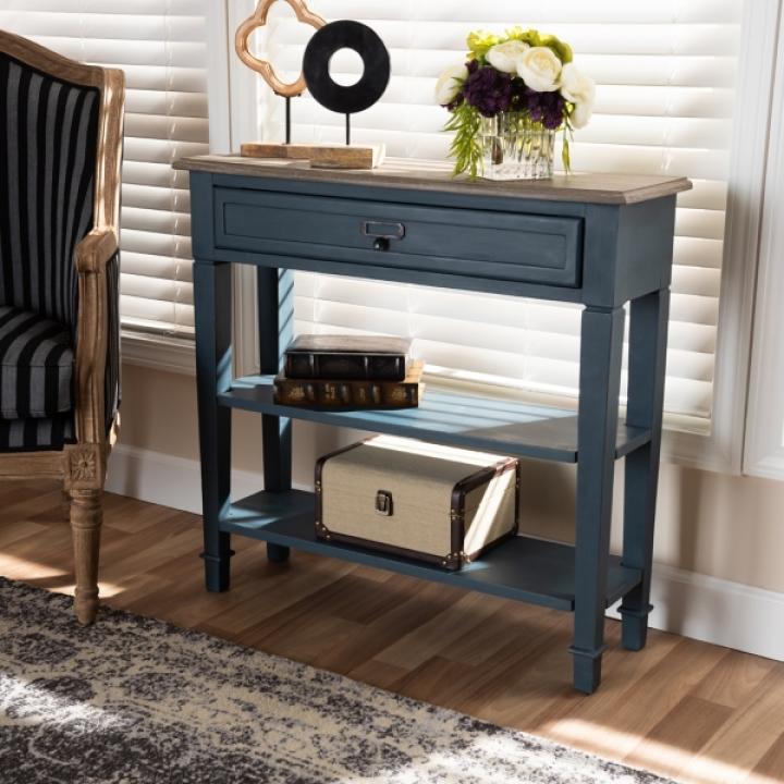 Daphne Blue Bayur Wood Two-Shelf Console Table