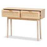 Light Oak Rattan and Wood Console Table