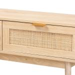 Light Oak Rattan and Wood Console Table