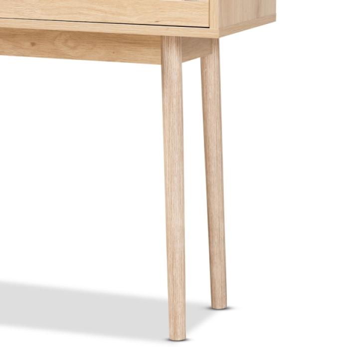 Light Oak Rattan and Wood Console Table