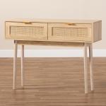 Light Oak Rattan and Wood Console Table
