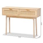 Light Oak Rattan and Wood Console Table