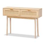 Light Oak Rattan and Wood Console Table