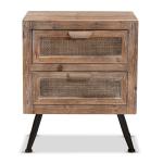 Brown Wood and Rattan 2-Drawer Nightstand