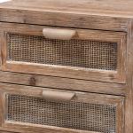 Brown Wood and Rattan 2-Drawer Nightstand