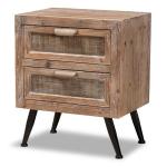 Brown Wood and Rattan 2-Drawer Nightstand