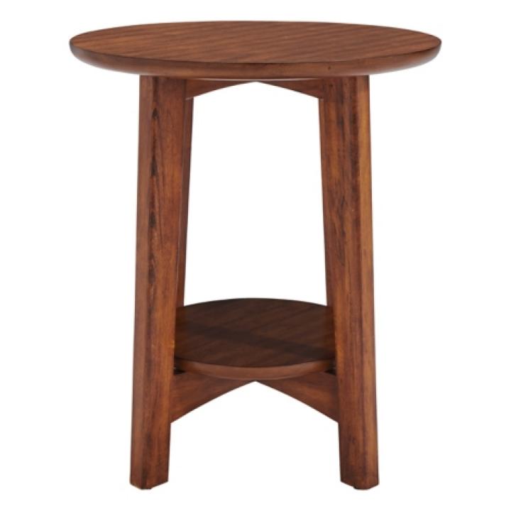 Warm Chestnut Wood Round Accent Table