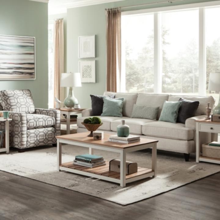 Ivory and Natural Wood Magazine Shelf Accent Table