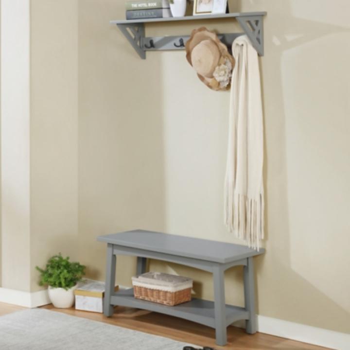 Dove Gray Rustic Farmhouse Wood Bench