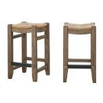 Twisted Seagrass and Wood Counter Stools, Set of 2