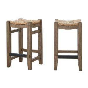 Twisted Seagrass and Wood Counter Stools, Set of 2