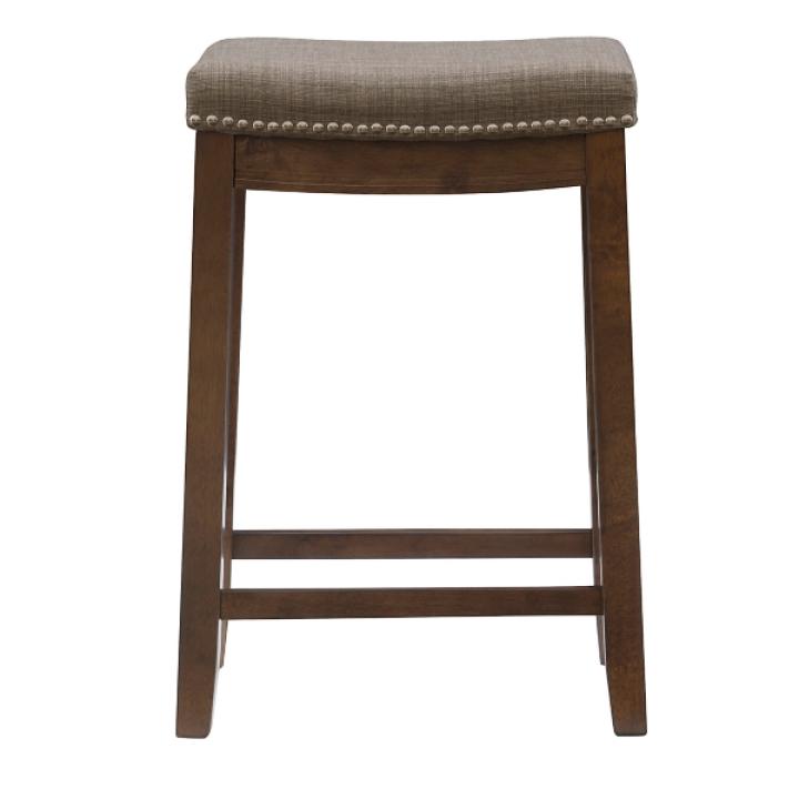 Walnut Wood Counter Stool with Gray Cushion