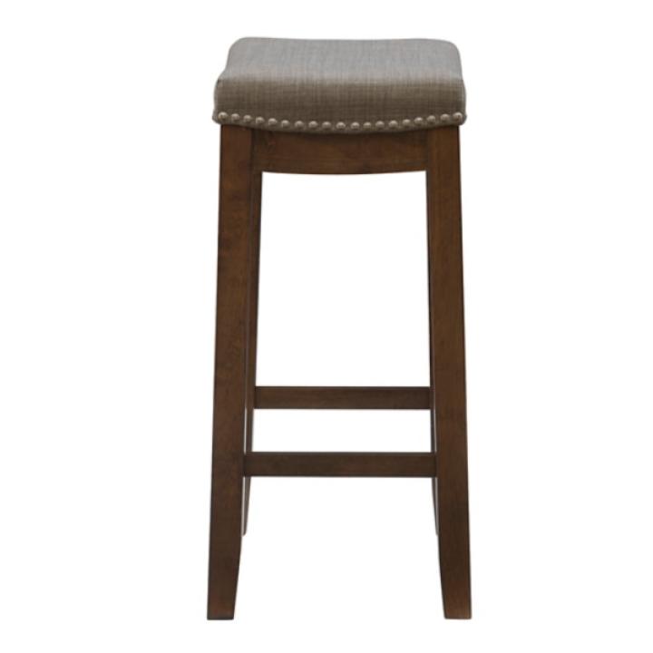 Walnut Wood Counter Stool with Gray Cushion