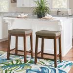 Walnut Wood Counter Stool with Gray Cushion