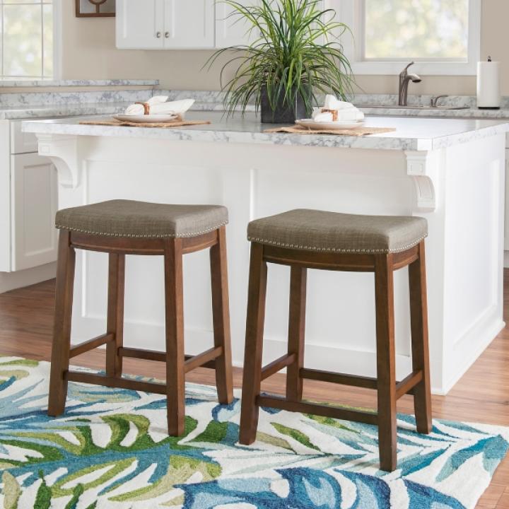 Walnut Wood Counter Stool with Gray Cushion
