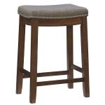 Walnut Wood Counter Stool with Gray Cushion