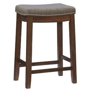 Walnut Wood Counter Stool with Gray Cushion