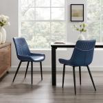 Blue Faux Leather Stitched Chairs, Set of 2