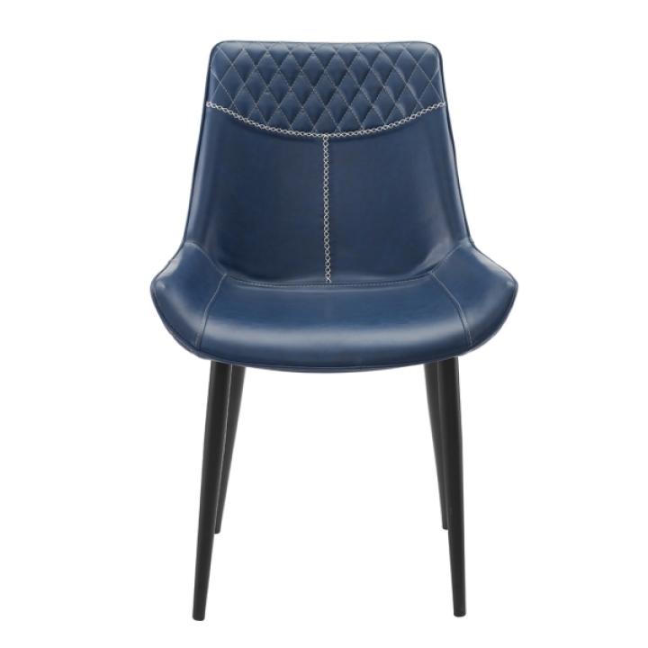 Blue Faux Leather Stitched Chairs, Set of 2