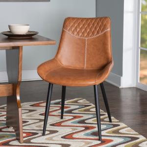 Faux Brown Leather Dining Chairs, Set of 2