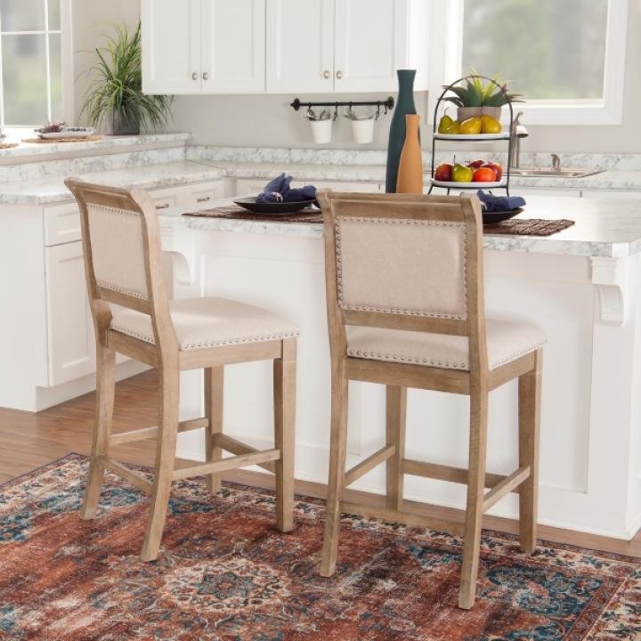 Natural Upholstered Wood Frame Counter Stool
