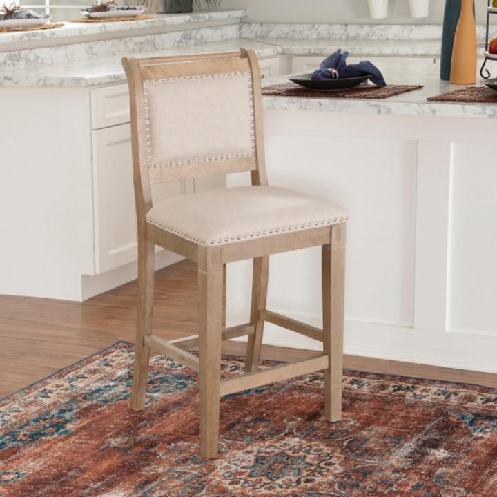 Natural Upholstered Wood Frame Counter Stool