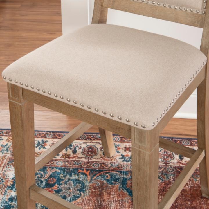 Natural Upholstered Wood Frame Counter Stool
