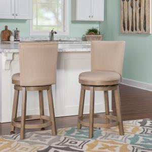 Rustic Taupe Upholstered Swivel Counter Stool