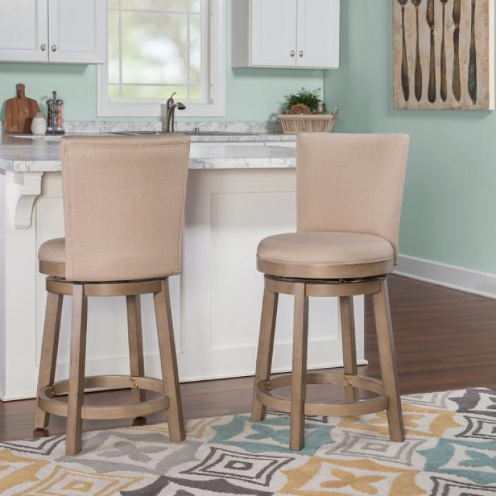 Rustic Taupe Upholstered Swivel Counter Stool