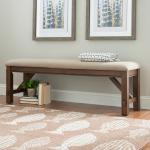 Tan Basketweave Upholstered Wood Bench