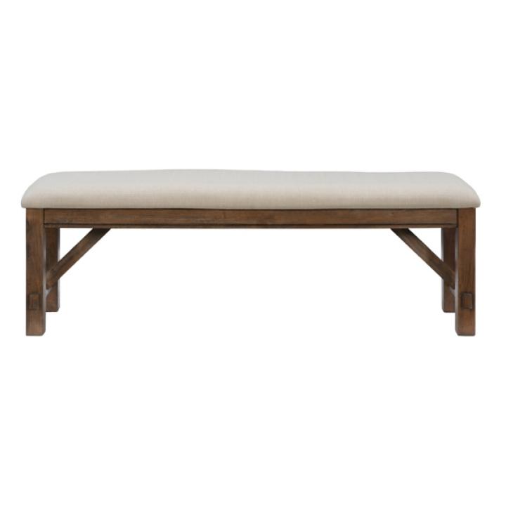 Tan Basketweave Upholstered Wood Bench