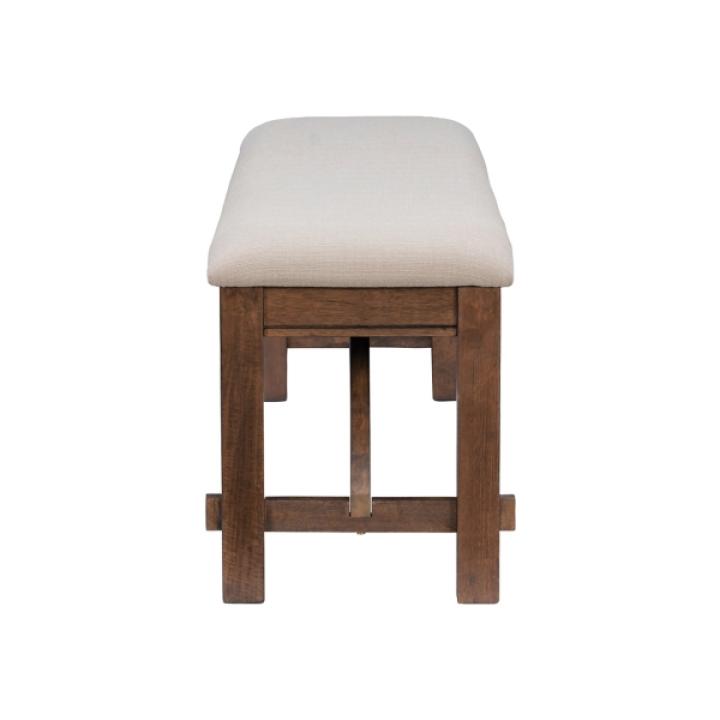 Tan Basketweave Upholstered Wood Bench