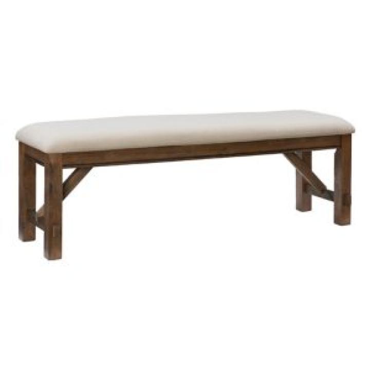 Tan Basketweave Upholstered Wood Bench
