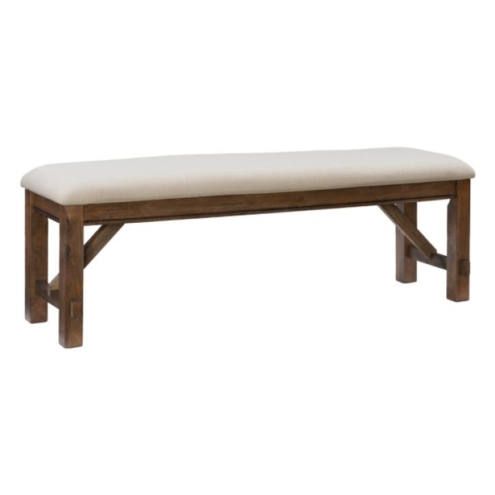 Tan Basketweave Upholstered Wood Bench