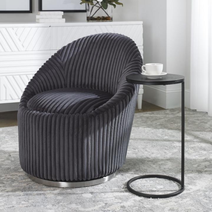 Aged Black Metal Frame Slab Top Accent Table