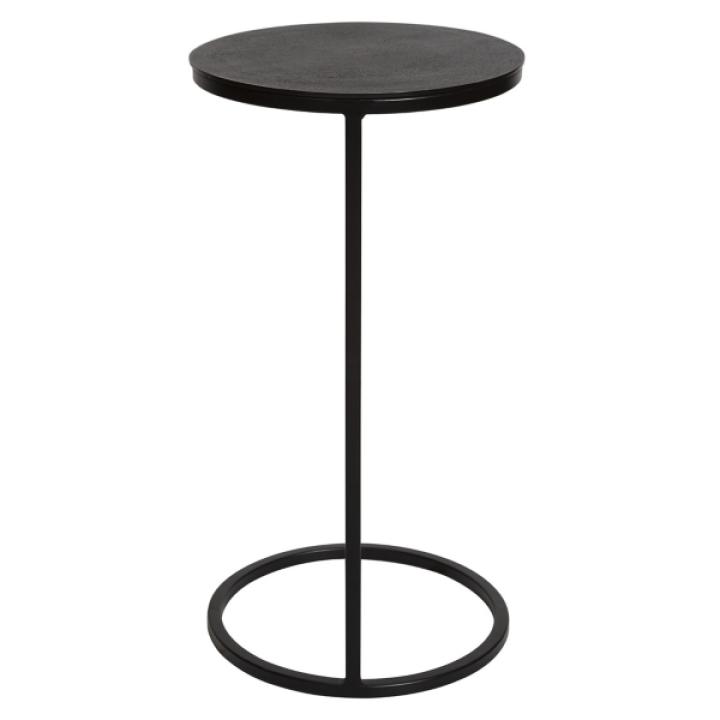 Aged Black Metal Frame Slab Top Accent Table