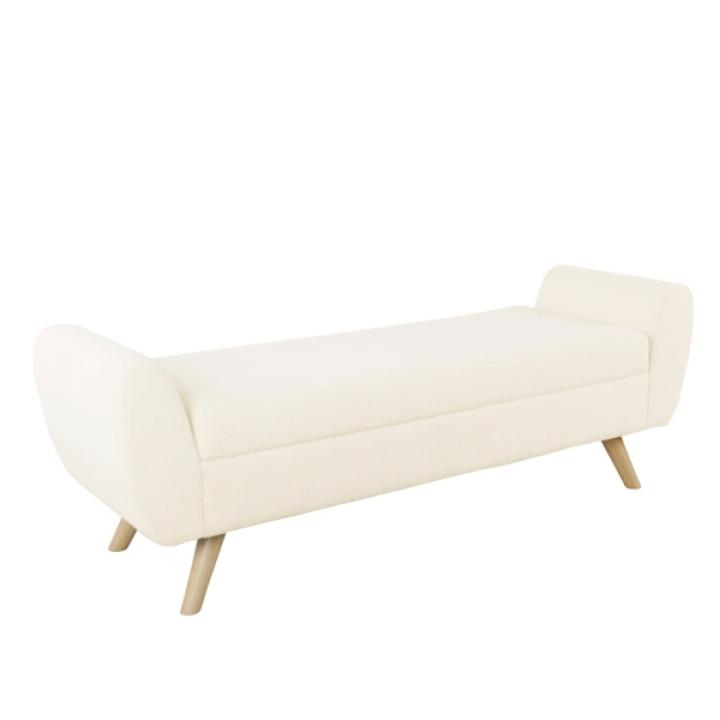 Cream Sherpa and Wood Storage Bench