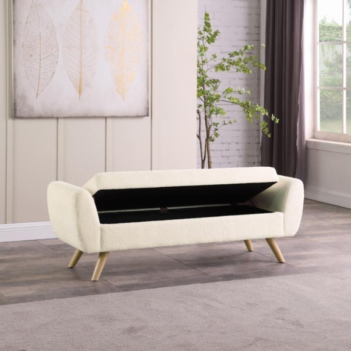Cream Sherpa and Wood Storage Bench