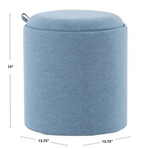 Blue Upholstered Ottomans with Tray Tops, Set of 2